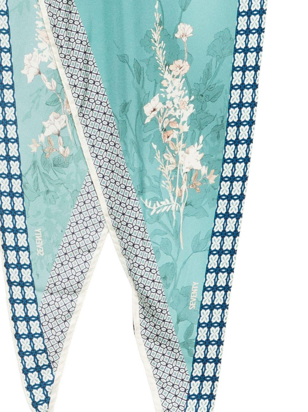 SEVENTY Foulard in seta verde con stampa floreale