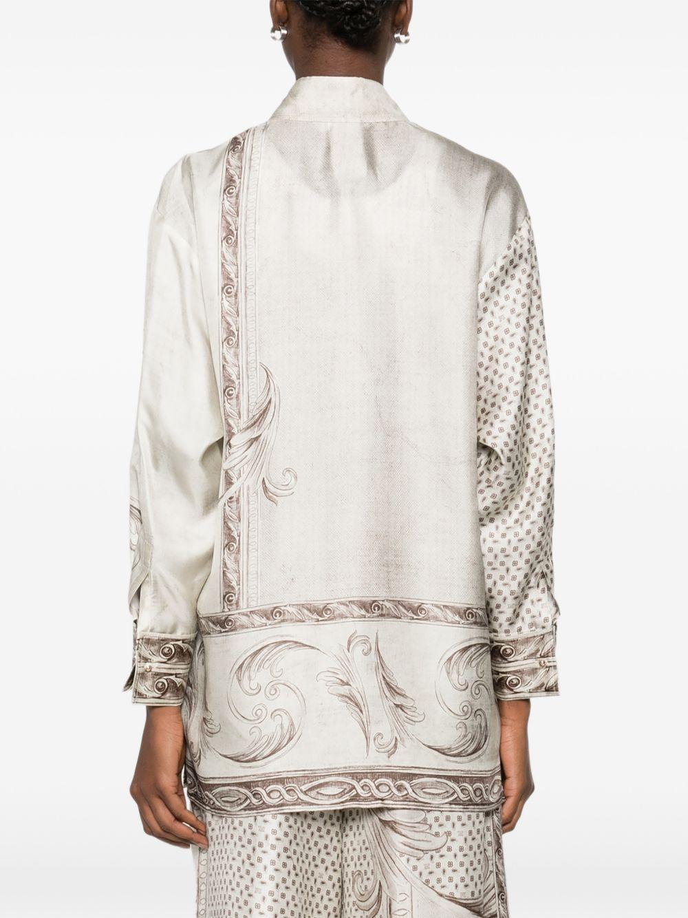MAX MARA Camicia di seta avorio con grafica barocca marrone
