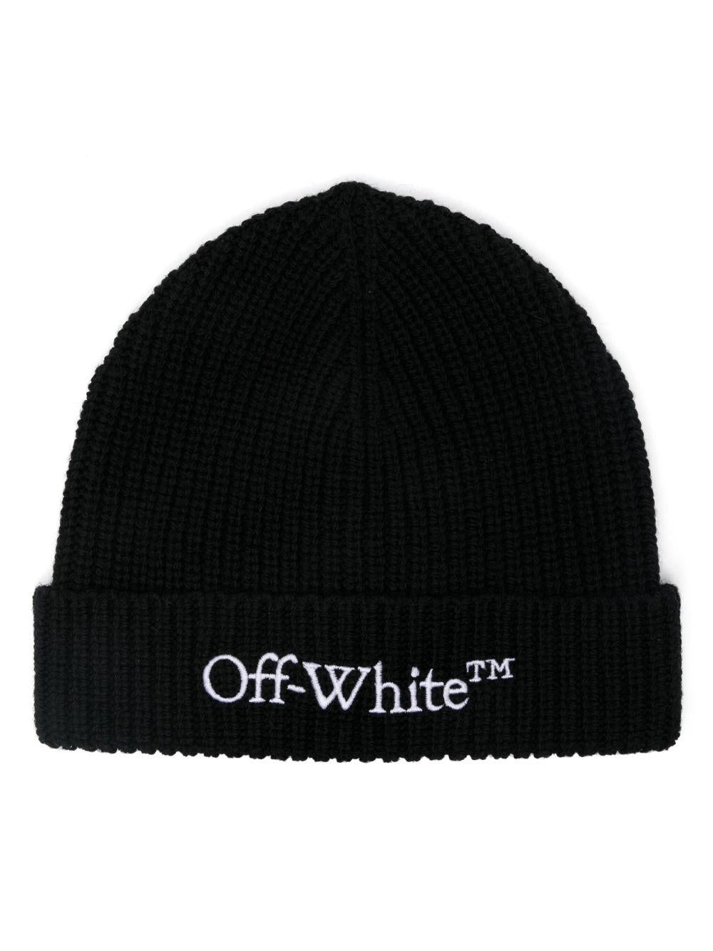 OFF WHITE Berretto in lana nera con logo bianco