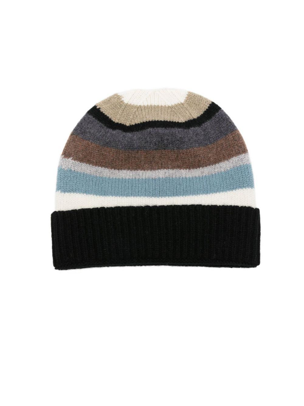 PAUL SMITH Berretto in lana multicolore e nero a strisce