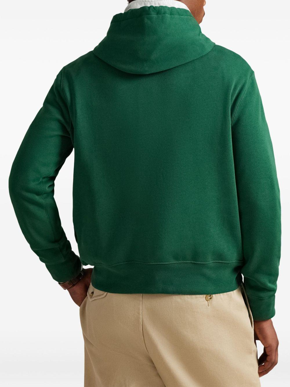 POLO RALPH LAUREN Felpa in cotone verde con cappuccio e orso stampato
