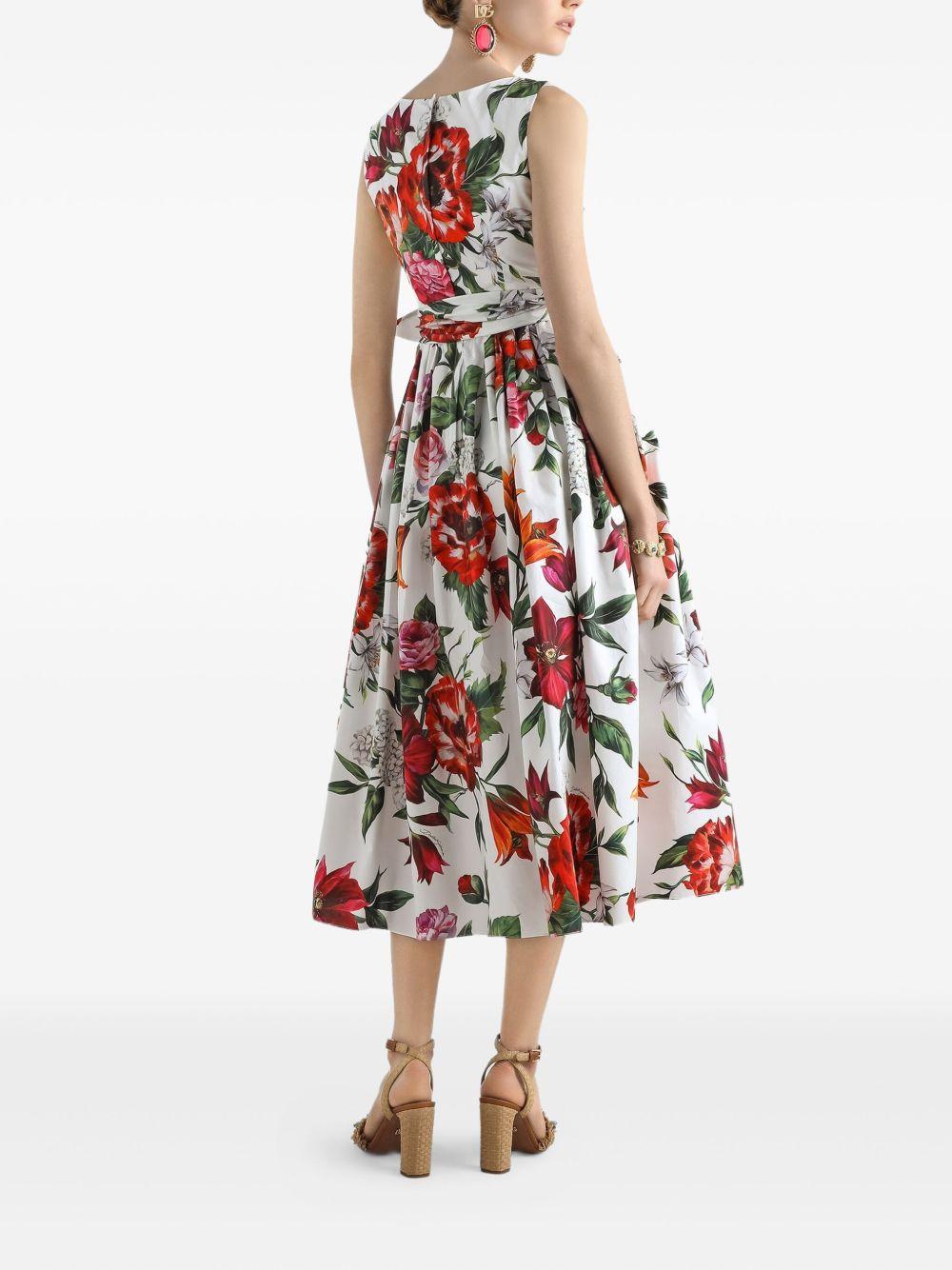 DOLCE e GABBANA Abito midi in cotone con stampa a fiori