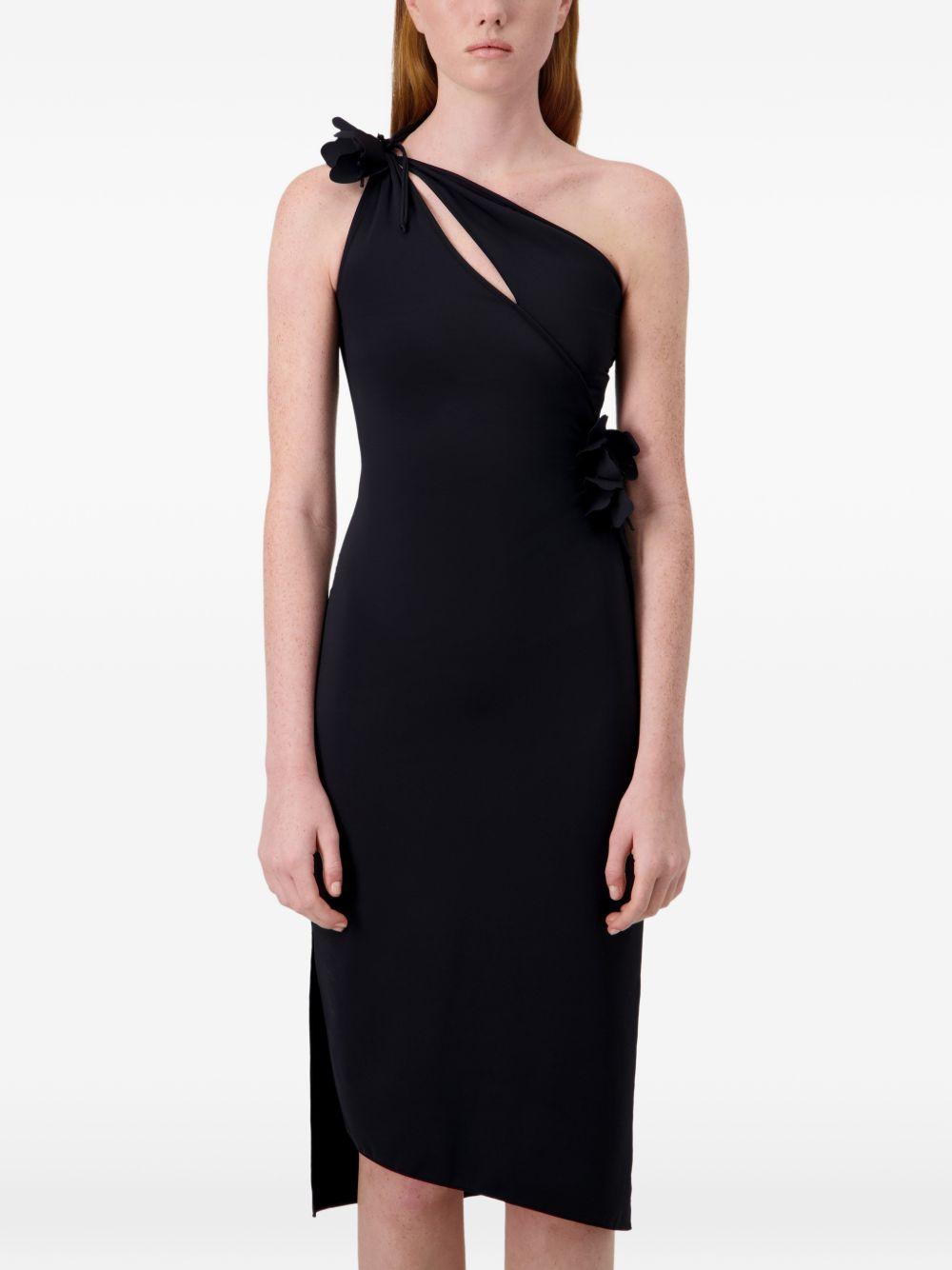 COPERNI Abito midi asimmetrico in jersey tecnico nero con nodi petalo