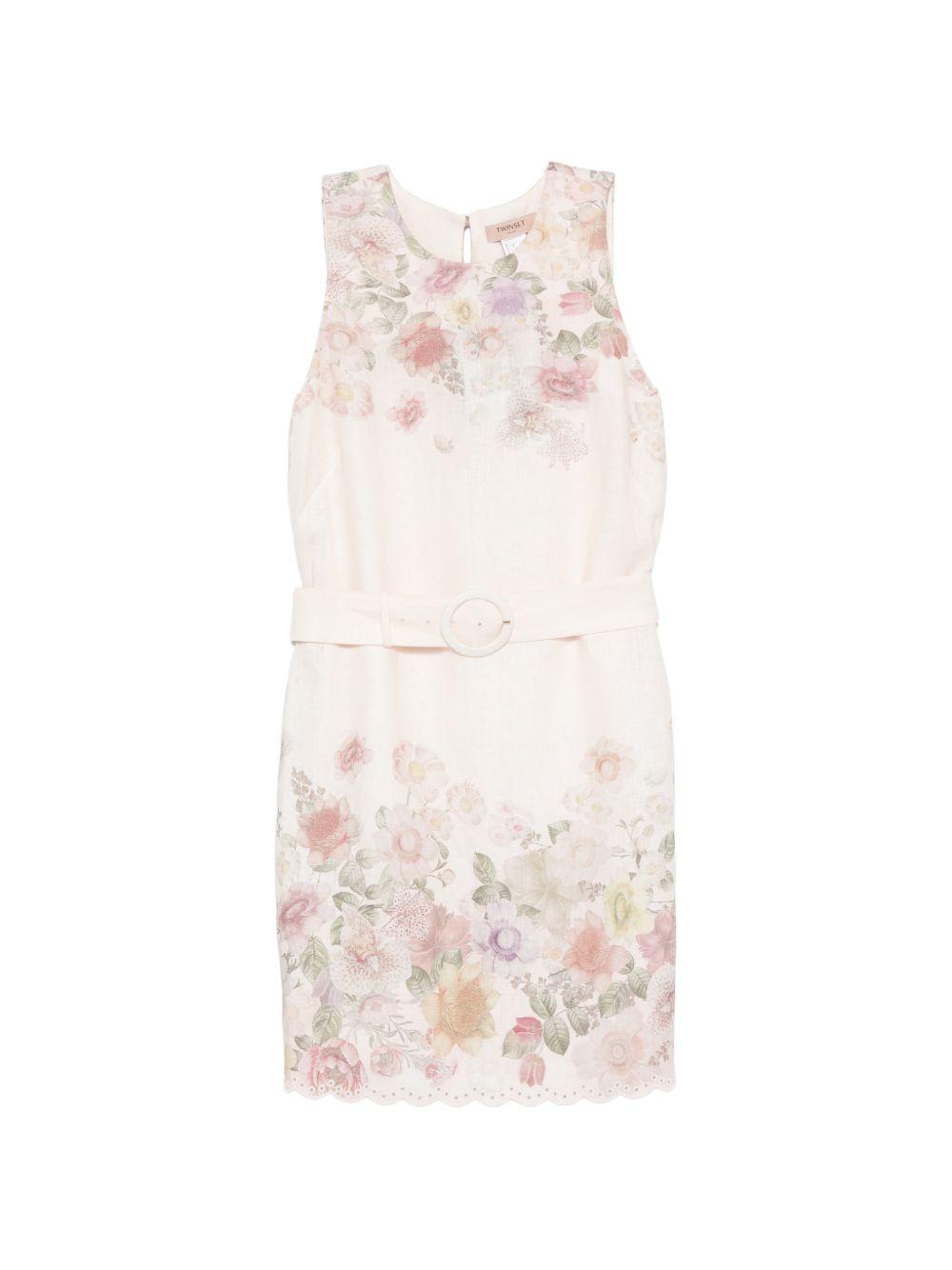 TWINSET Abito corto rosa cipria con stampa floreale