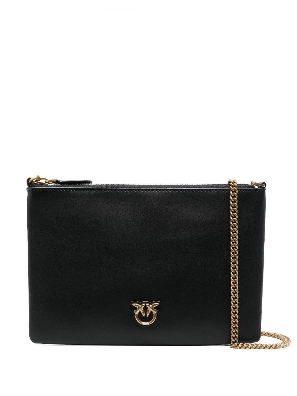 PINKO Borsa Flat Classic nera in pelle con dettagli oro