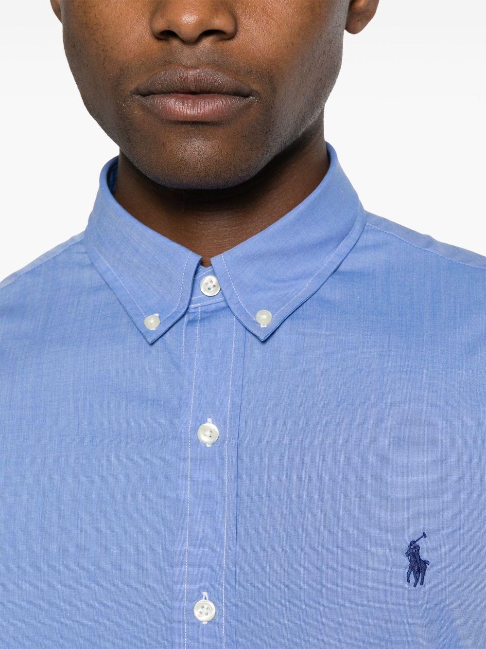 POLO RALPH LAUREN Camicia blu con logo ricamato sul petto