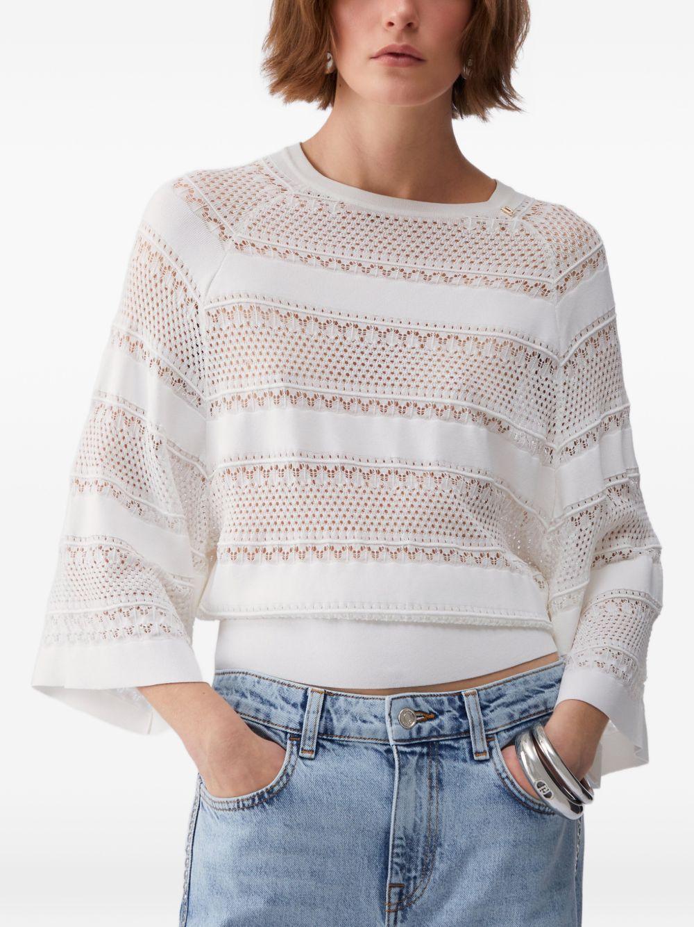 LIUJO Maglia bianca in trama crochet a maniche lunghe