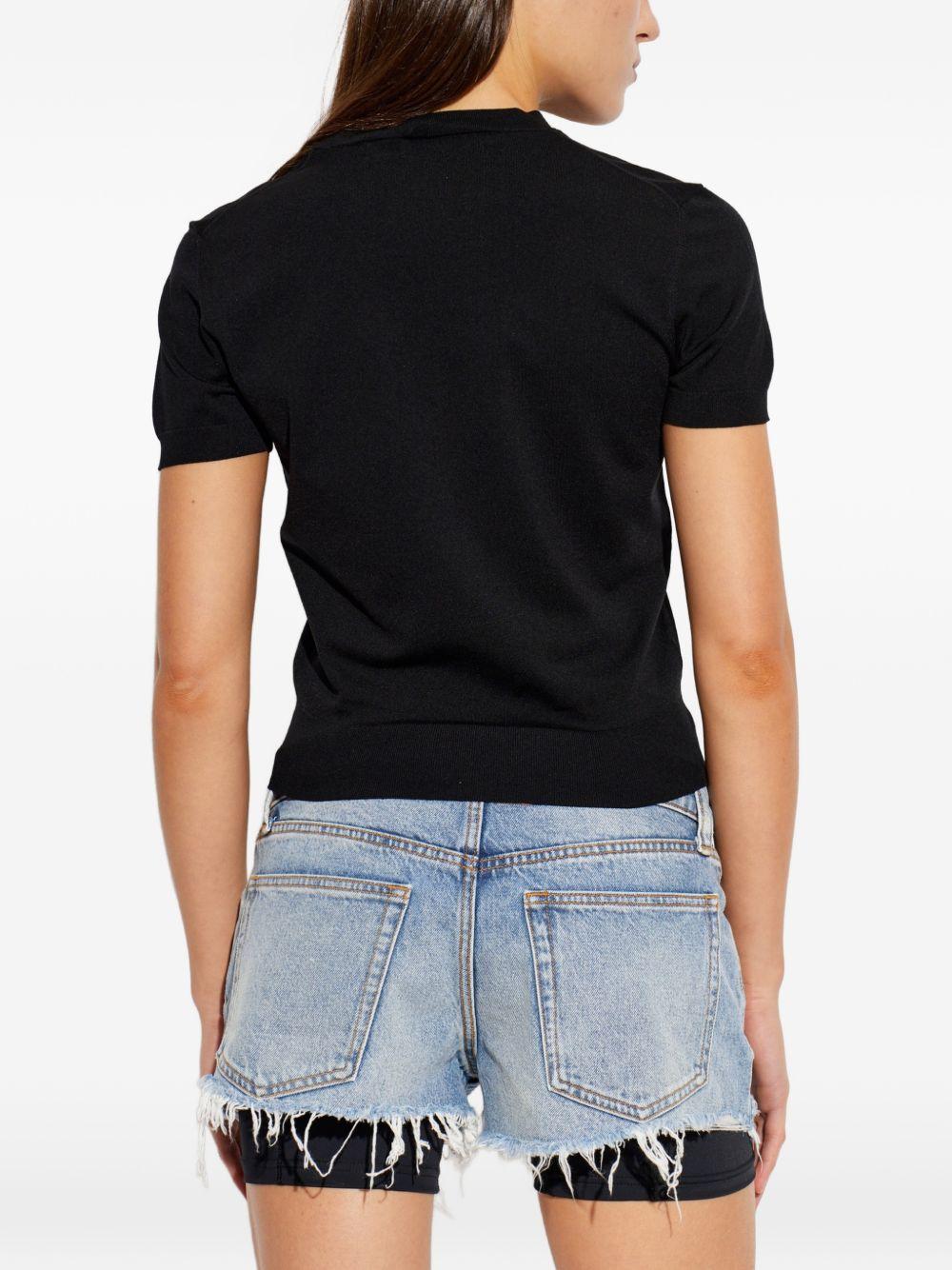 ALEXANDER WANG T-shirt nera effetto shimmering con logo frontale