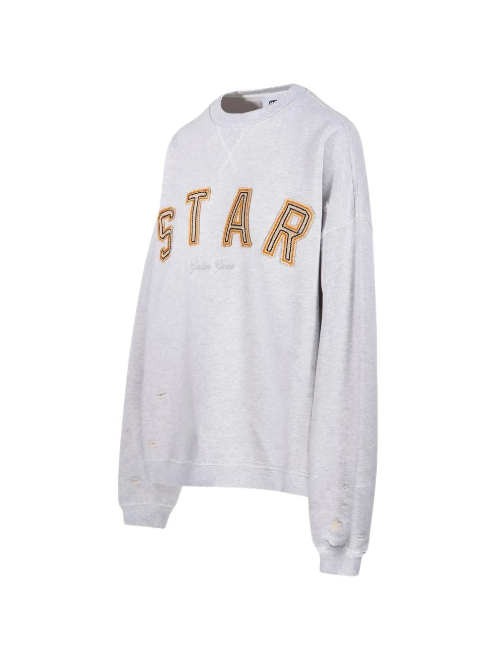 GOLDEN GOOSE Felpa girocollo in cotone grigio con stampa