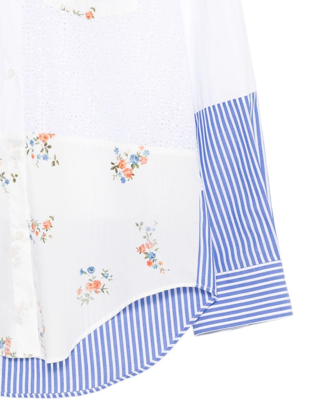 MSGM Camicia patchwork in popeline azzurro chiaro con dettagli in pizzo