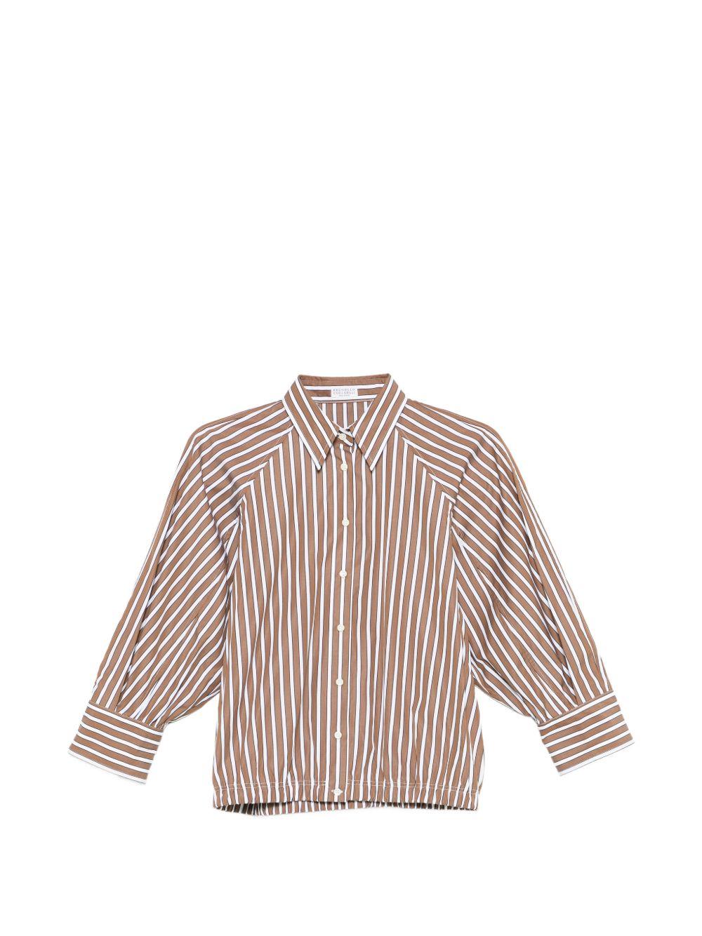 BRUNELLO CUCINELLI Camicia a righe marrone e bianco in cotone