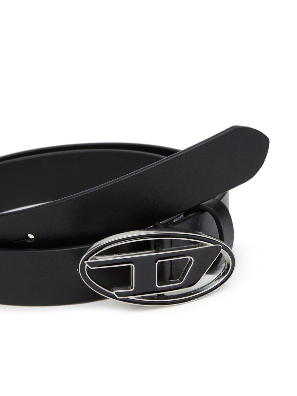 DIESEL Cintura nera con fibbia logo ovale