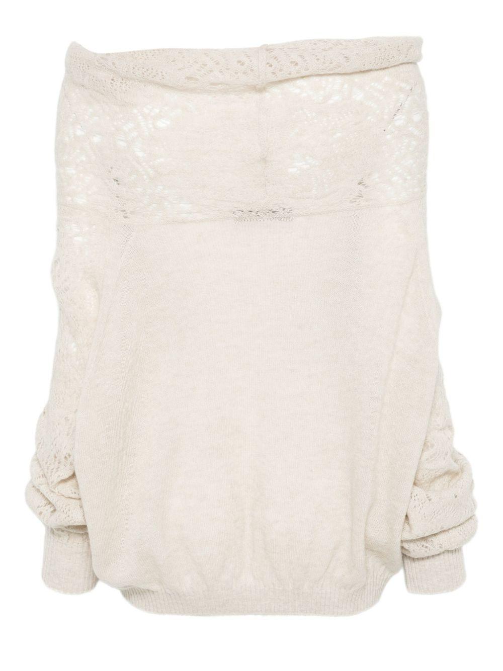 D EXTERIOR Maglia bianca traforata con collo a scialle