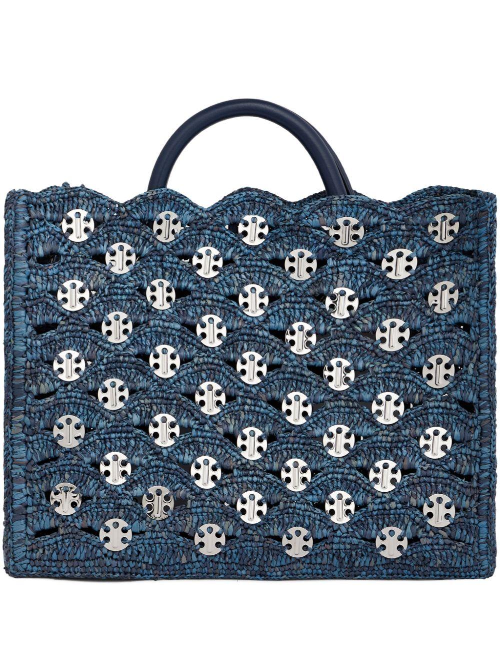RABANNE Tote bag in rafia blu denim