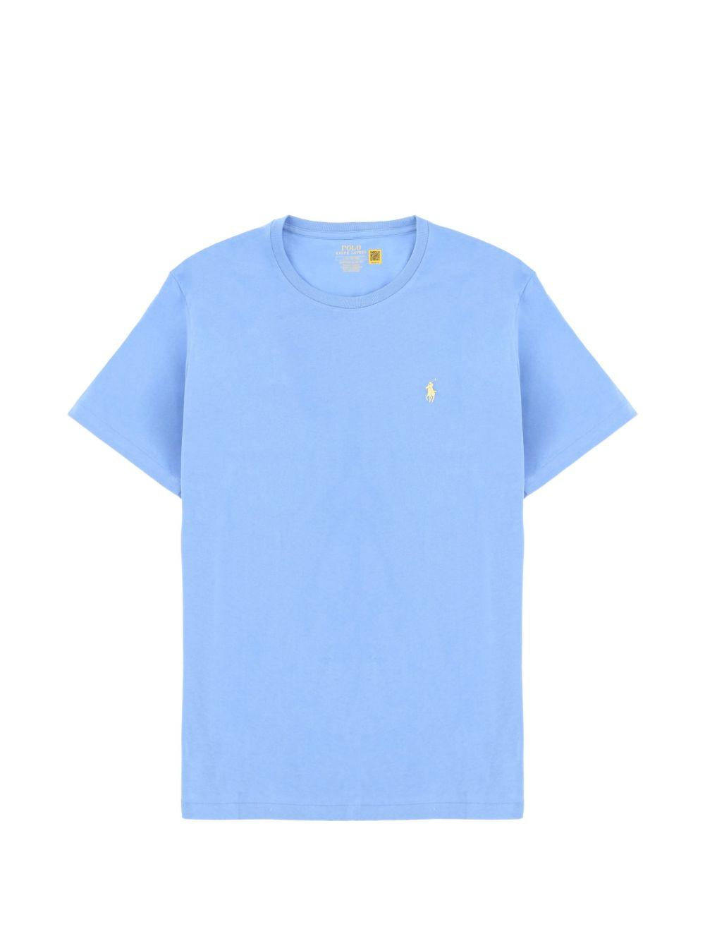 POLO RALPH LAUREN T-shirt blu celeste con logo sul petto