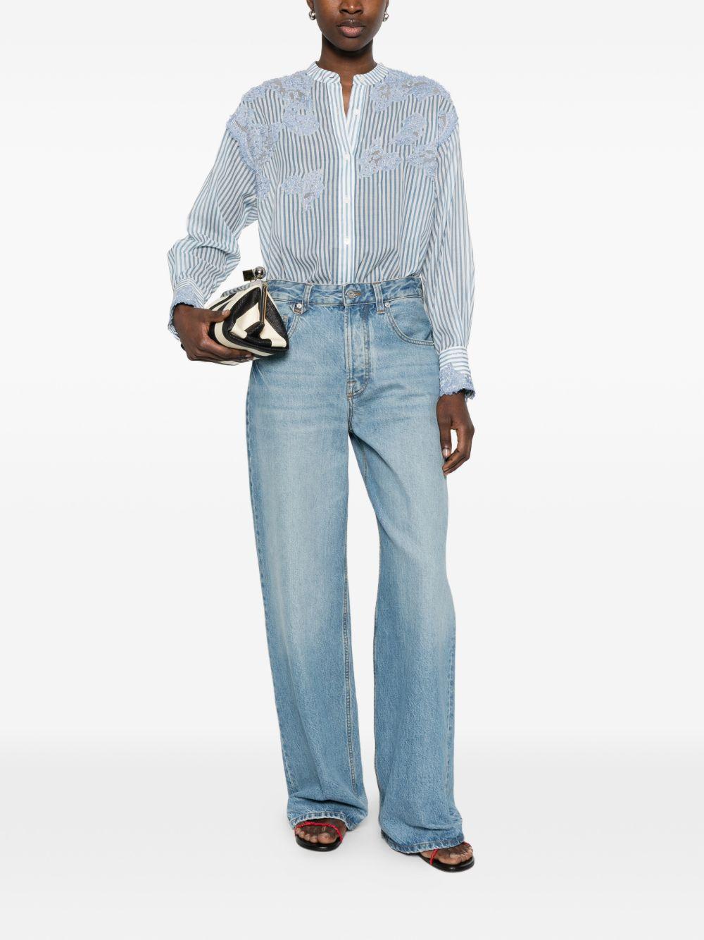 ERMANNO FIRENZE Camicia a maniche lunghe a righe in cotone con inserti in pizzo