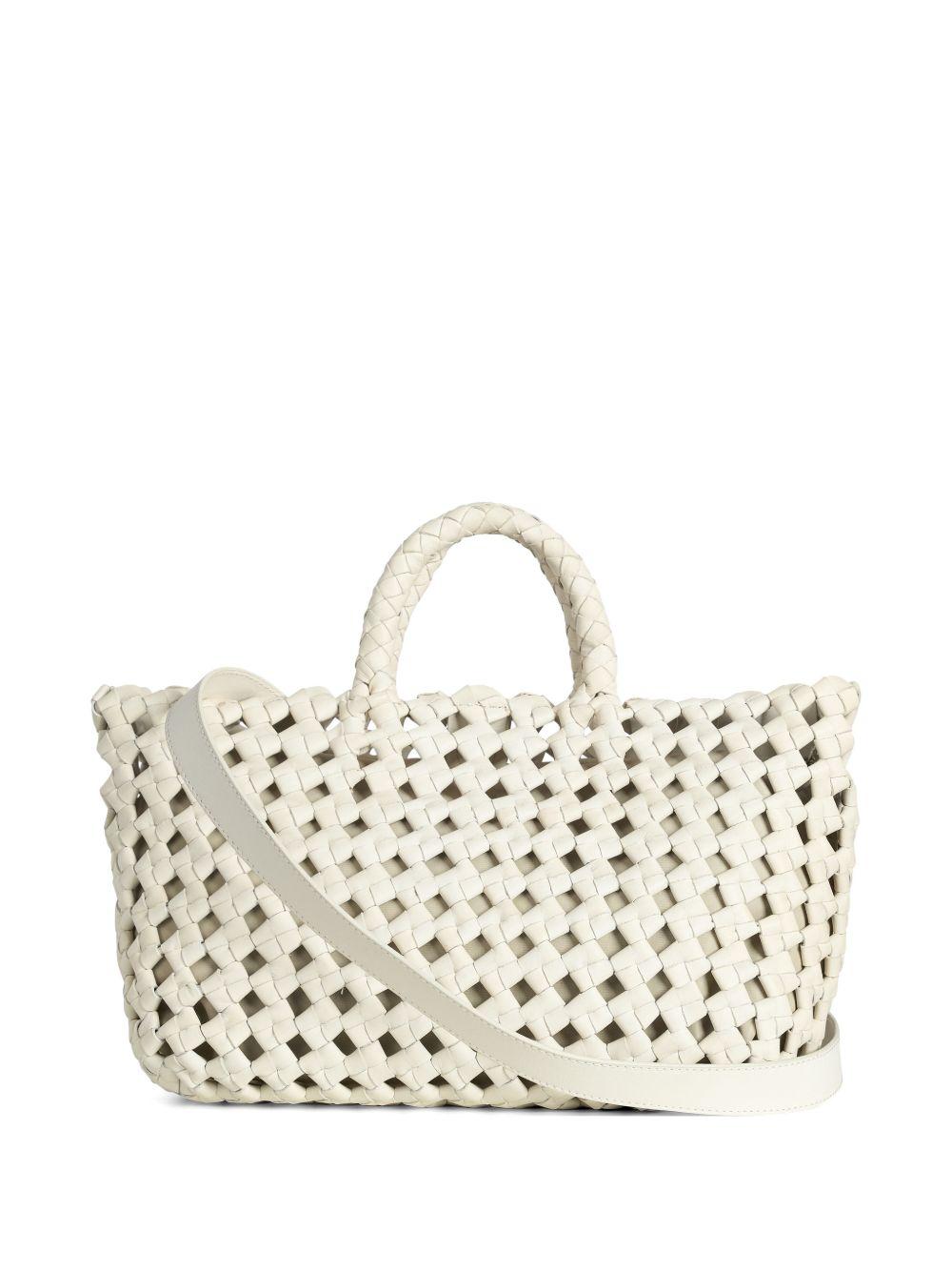 VISONA Borsa Regina bianco in pelle intrecciata