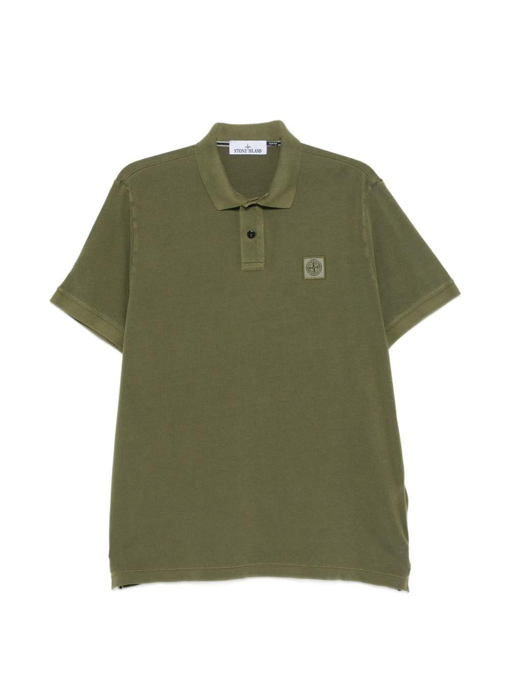 STONE ISLAND Polo in cotone verde con logo e maniche corte