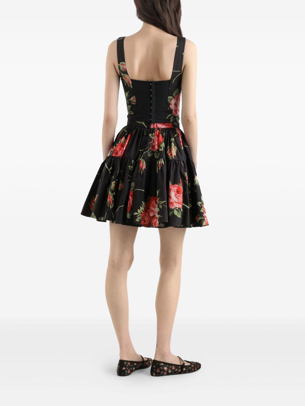 DOLCE e GABBANA Top nero in seta con stampa floreale
