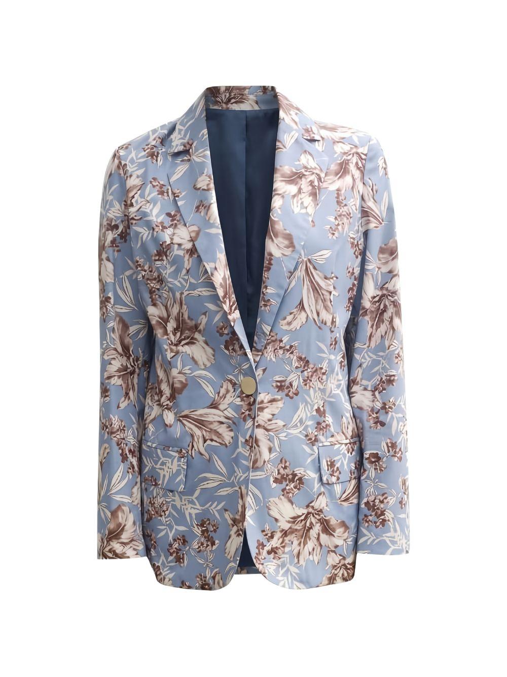 LIUJO Giacca blazer con stampa floreale marrone azzurro