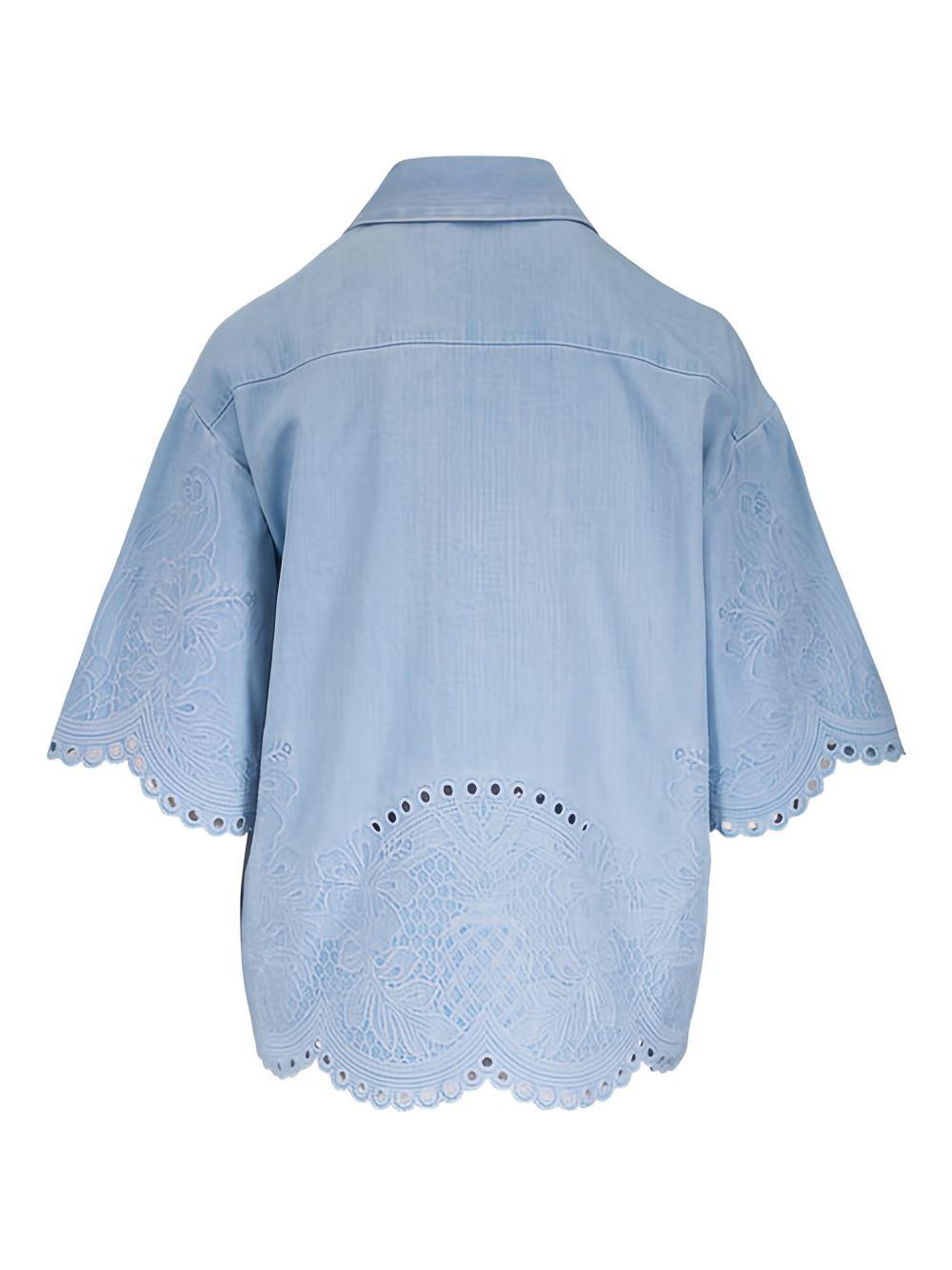 ZIMMERMANN Camicia a maniche corte in cotone azzurro