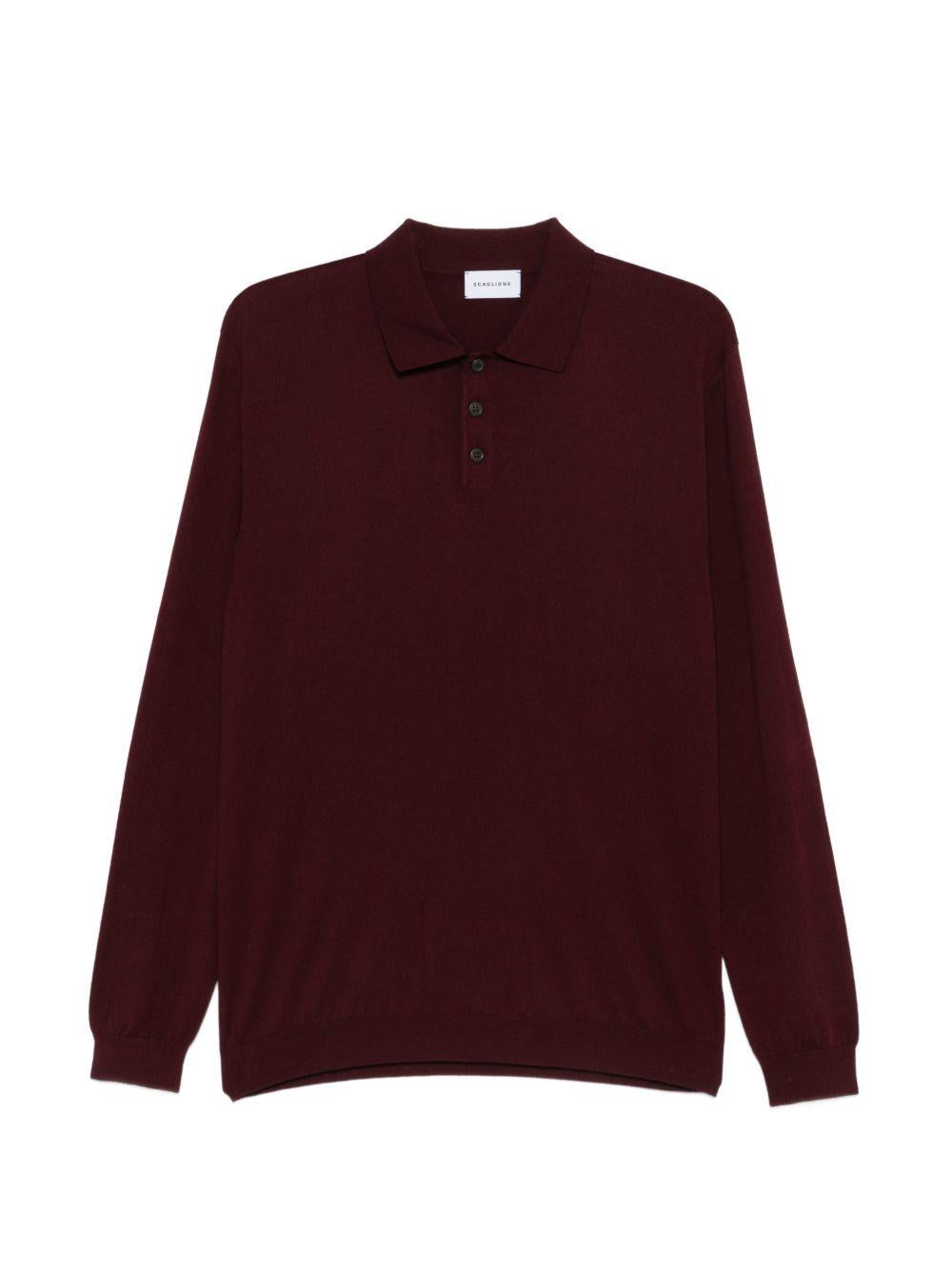 SCAGLIONE Polo in seta e cotone bordeaux a maniche lunghe