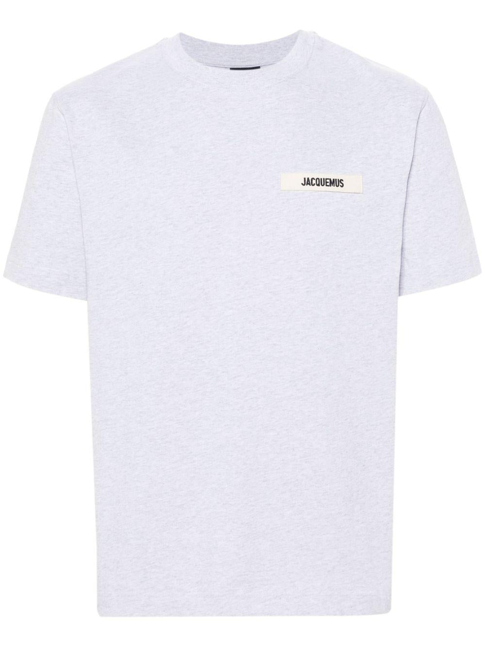 JACQUEMUS T-shirt grigia in cotone con patch logo sul petto