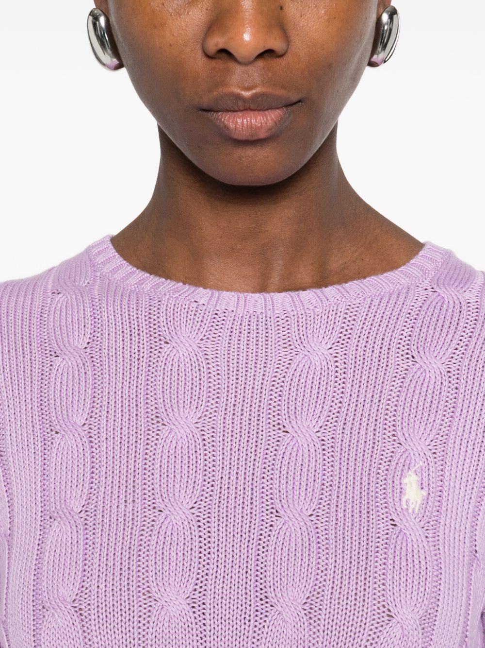 POLO RALPH LAUREN Maglia a trecce con logo ricamato in cotone lilla