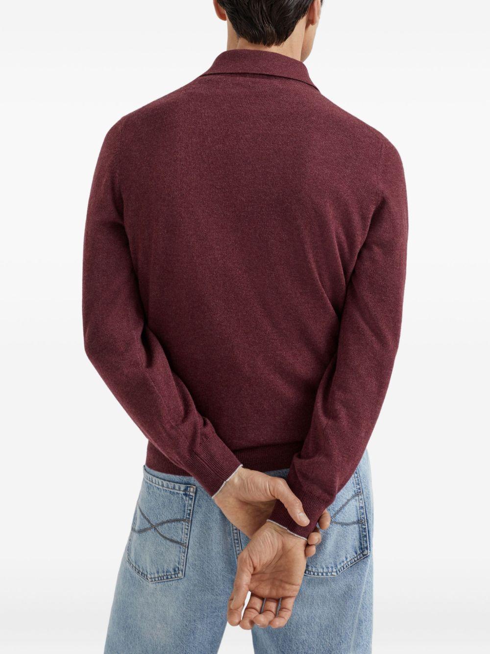 BRUNELLO CUCINELLI Polo a maniche lunghe in cashmere bordeaux