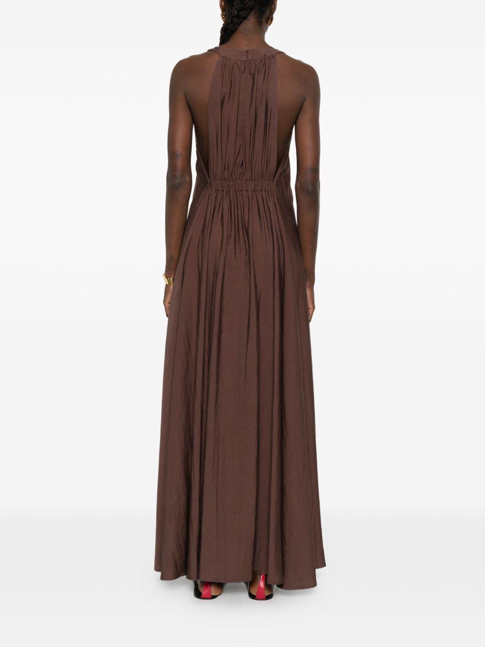 ERMANNO FIRENZE Abito lungo marrone con ricami fiori