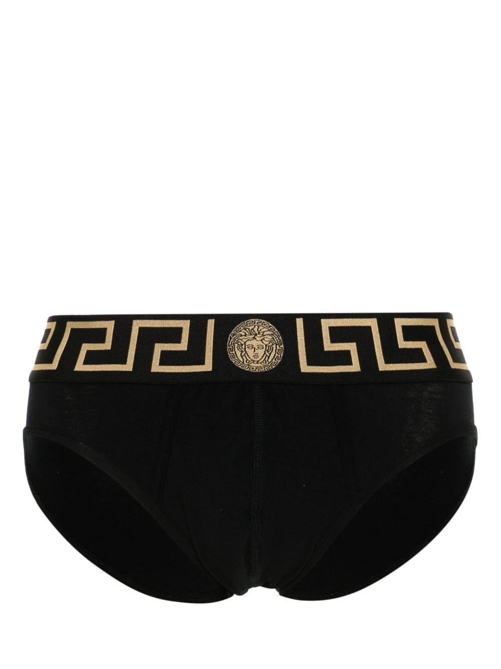 VERSACE Slip neri con motivo Greca