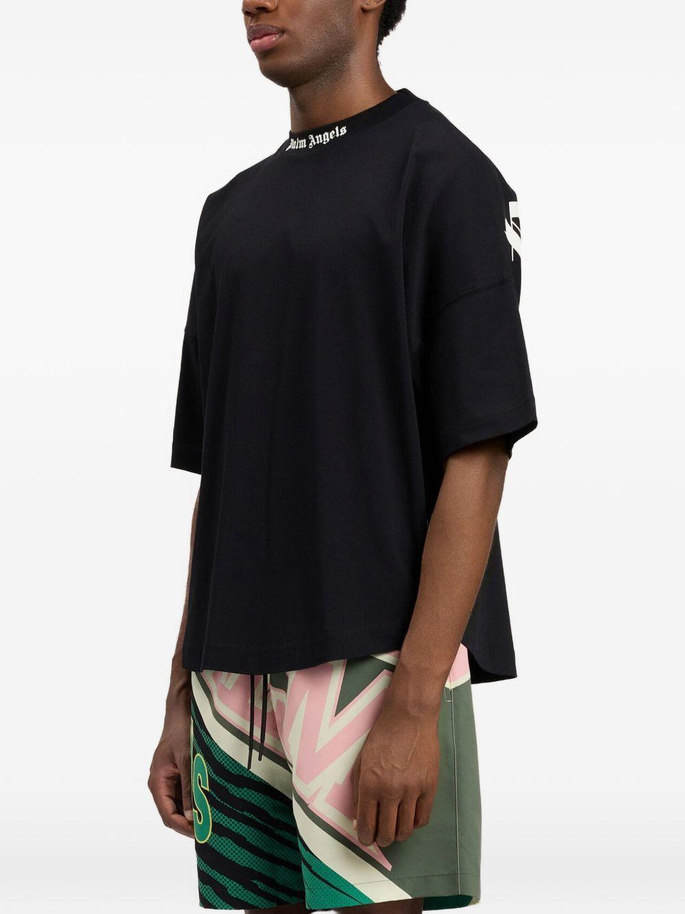 PALM ANGELS T-shirt svasata nera con logo bianco
