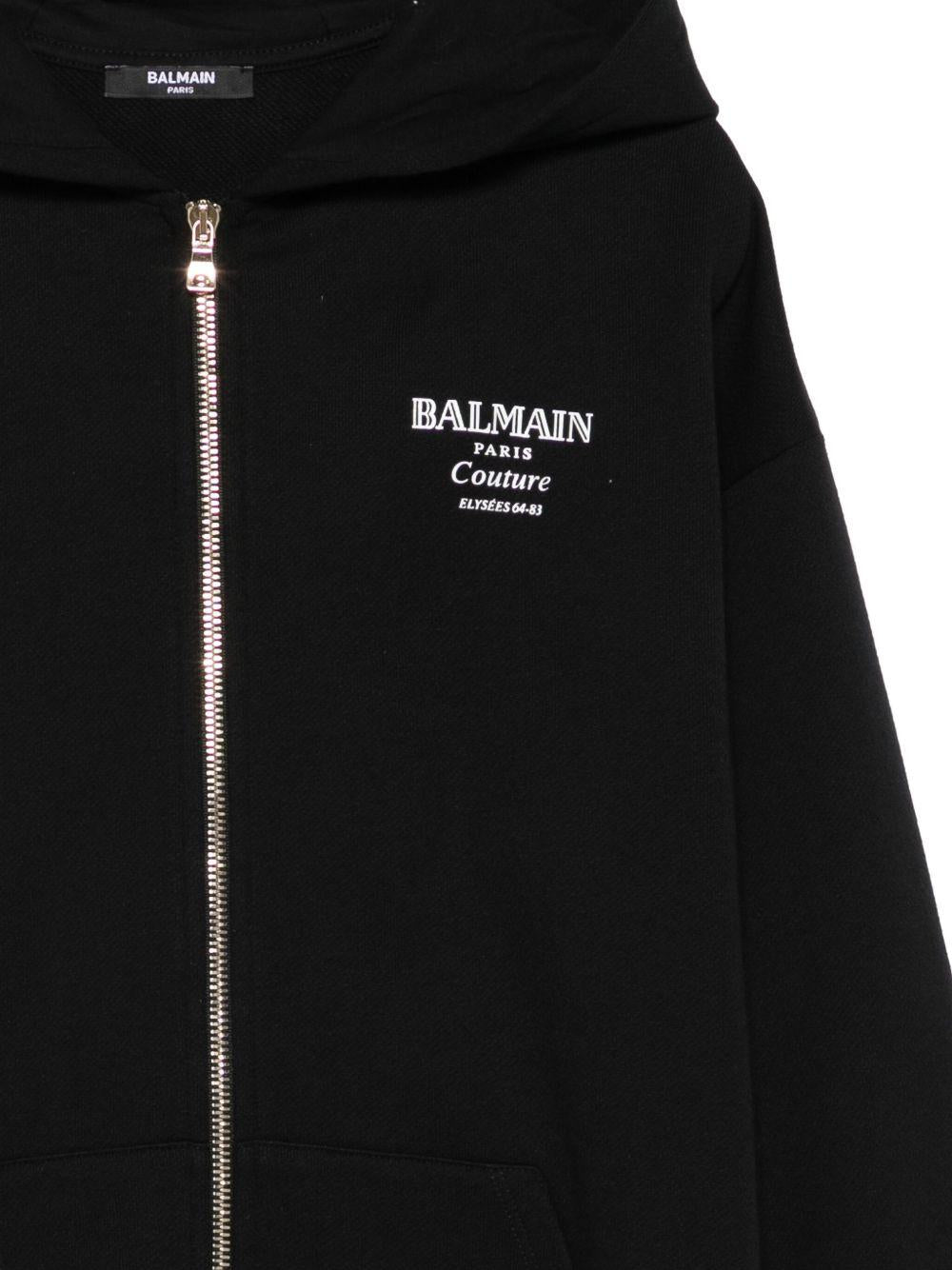 BALMAIN Felpa in cotone con cappuccio e logo