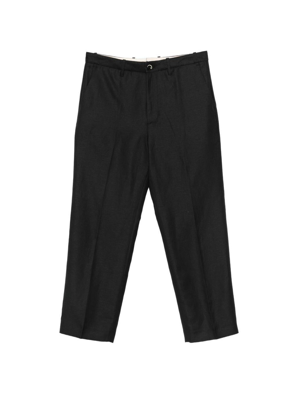 NINE IN THE MORNING Pantaloni in lana misto lino neri