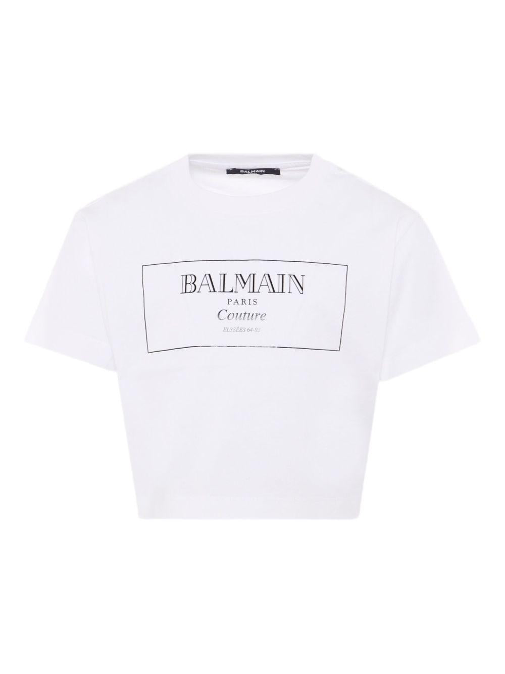 BALMAIN T-shirt crop da bambina in cotone bianca