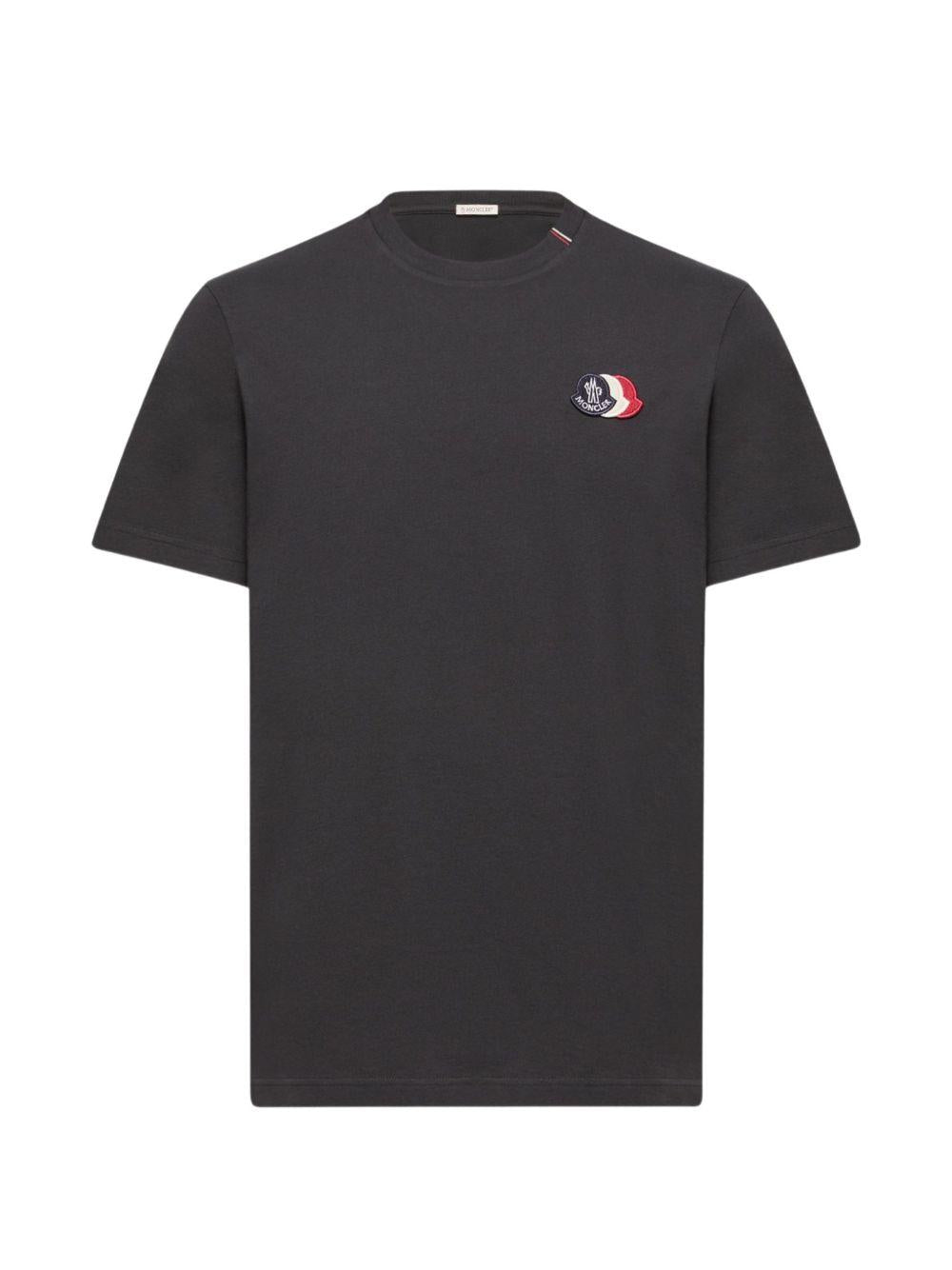 MONCLER T-shirt in cotone blu con triplo logo