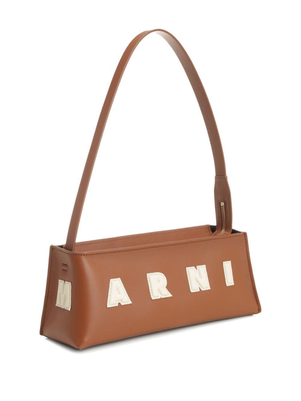 MARNI Borsa a spalla in pelle marrone