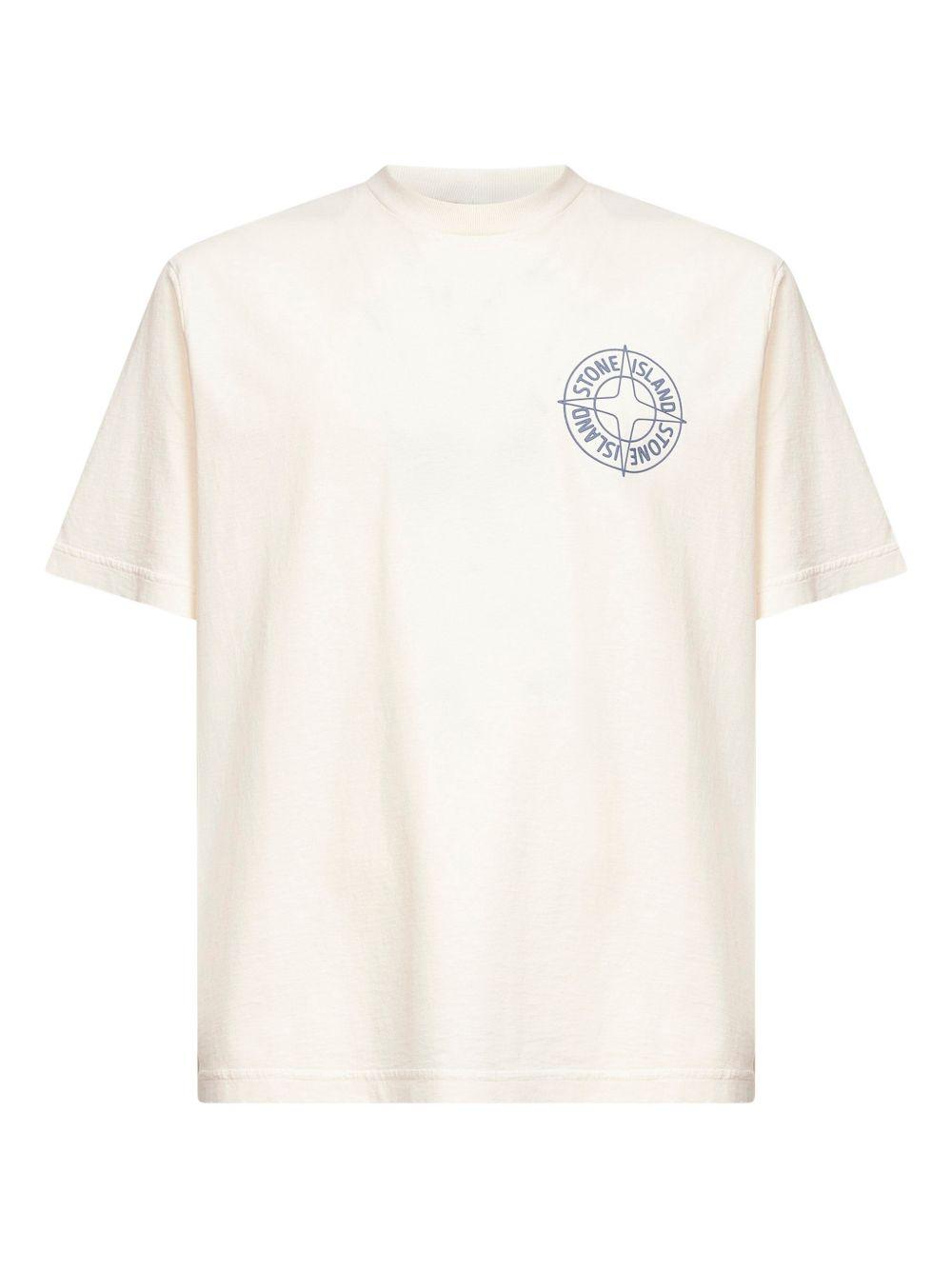 STONE ISLAND T-shirt in cotone bianco con stampa blu
