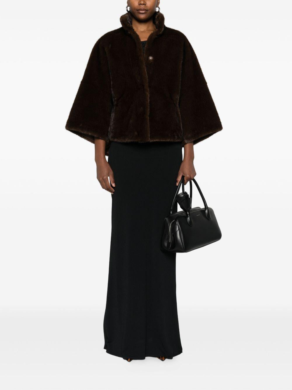 VALENTINI 1972 Giacca in ecopelliccia marrone con scollo a imbuto