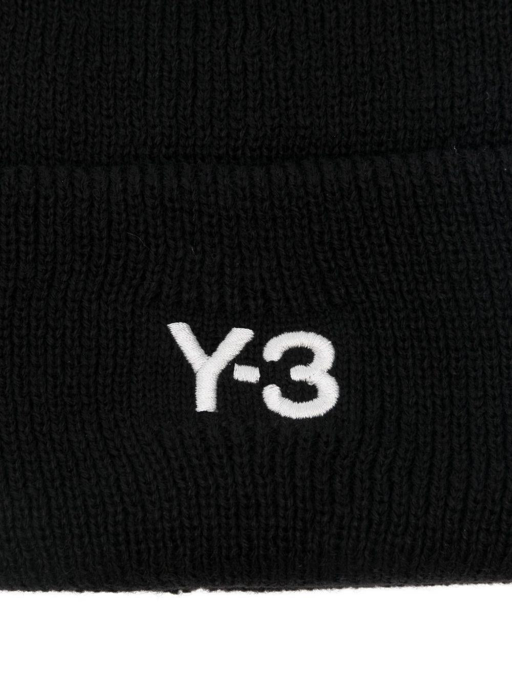 Y3 Cappello con logo ricamato in lana nero