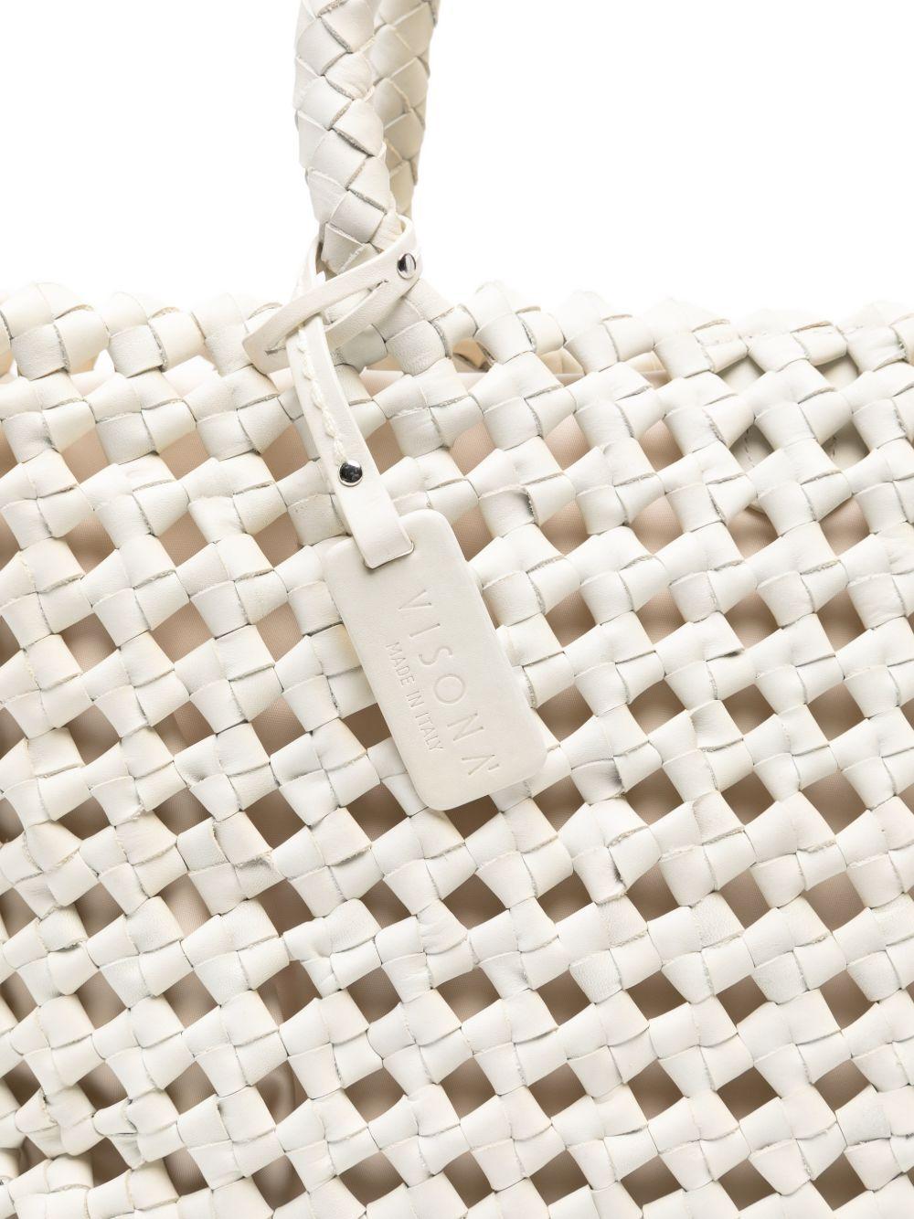 VISONA Borsa Regina in pelle intrecciata bianca