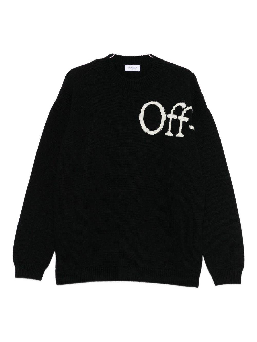 OFF WHITE Maglione girocollo in lana nera con logo beige