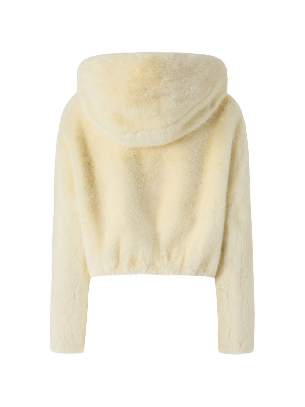 PINKO Ecopelliccia Gasteria giallo burro con zip e cappuccio