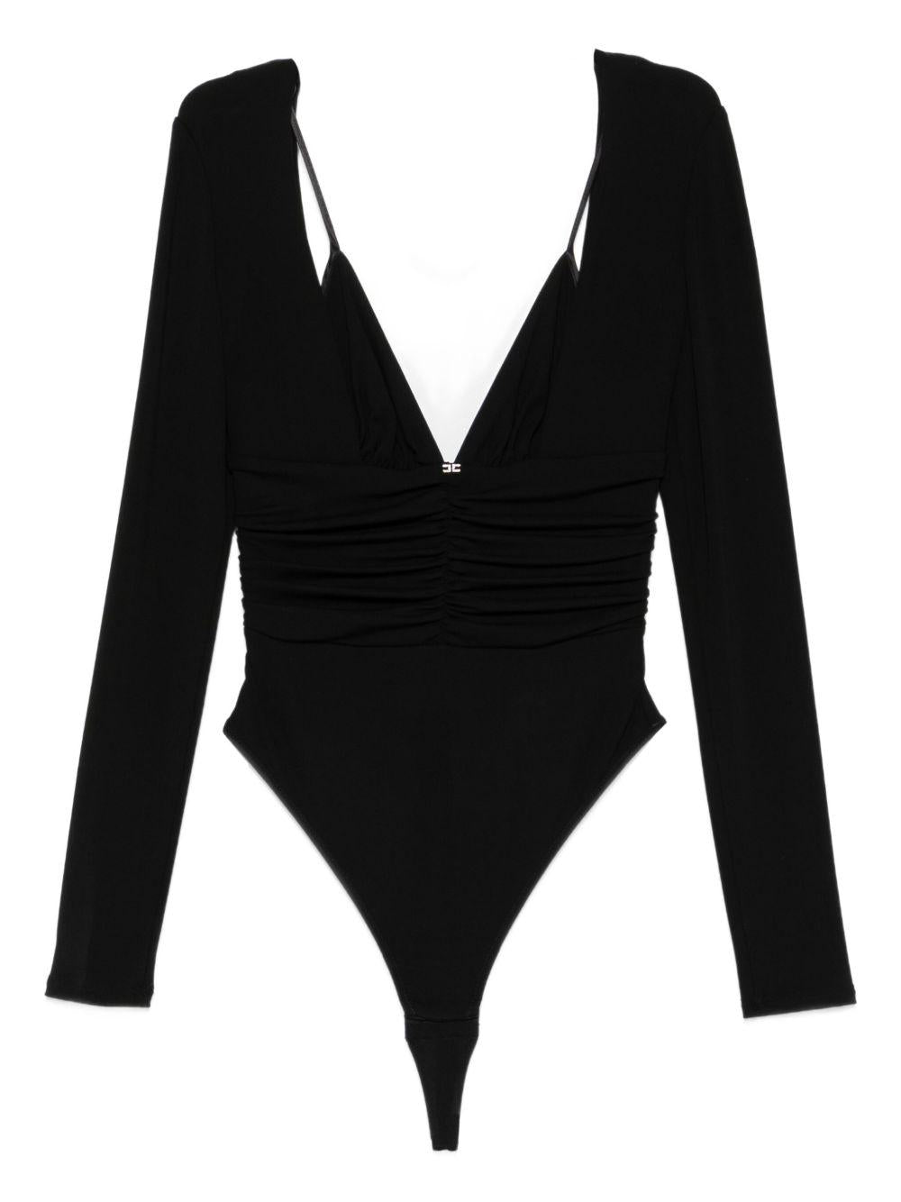 ELISABETTA FRANCHI Body in jersey crêpe nero con drappeggi