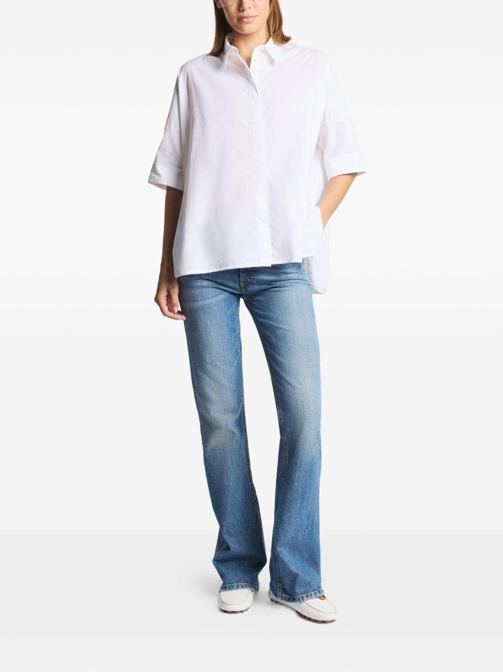 FAY Camicia in cotone bianco a maniche corte con orlo dritto