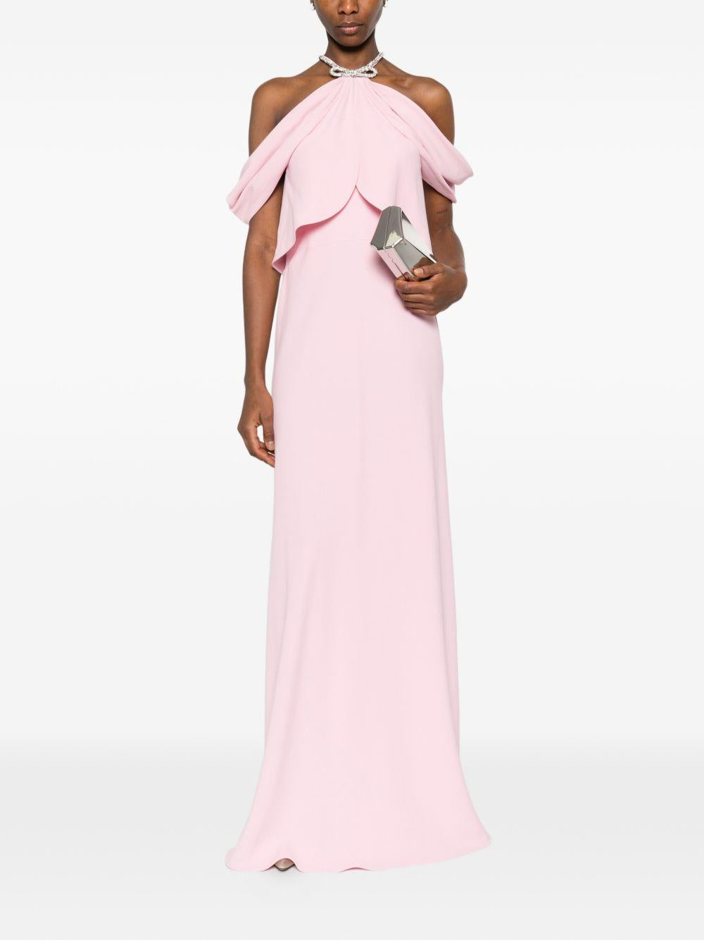 ALBERTA FERRETTI Abito lungo rosa con scollo halter