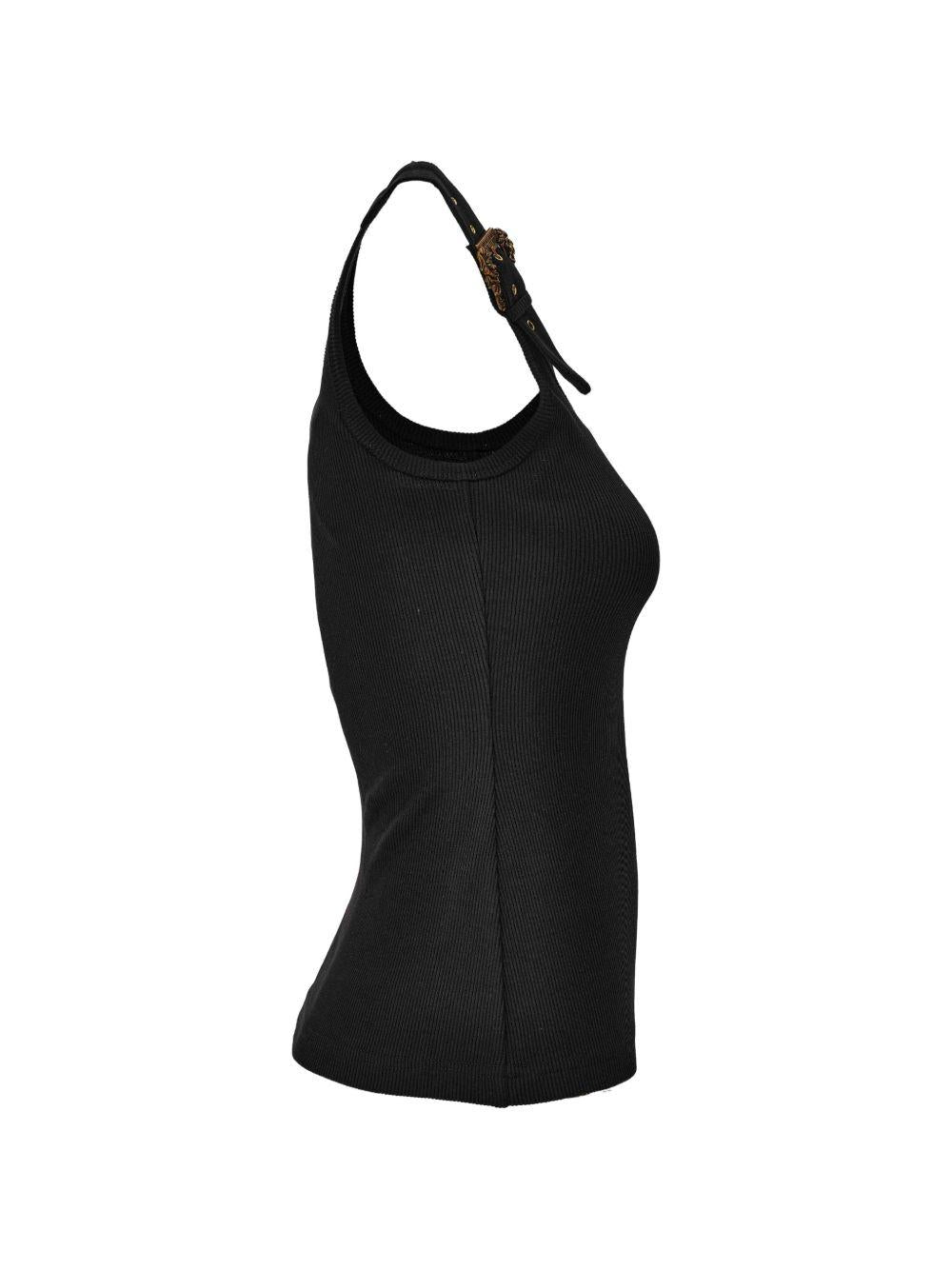 VERSACE JEANS COUTURE Top in cotone nero con fibbie oro