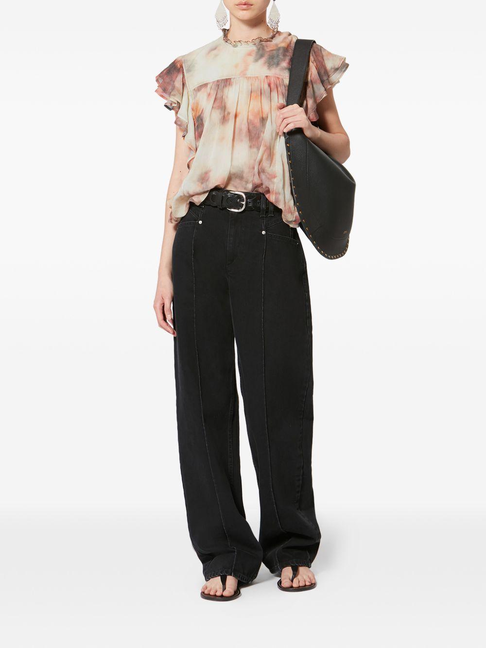 MARANT ETOILE Top neutro in cotone con colletto arricciato e maniche corte