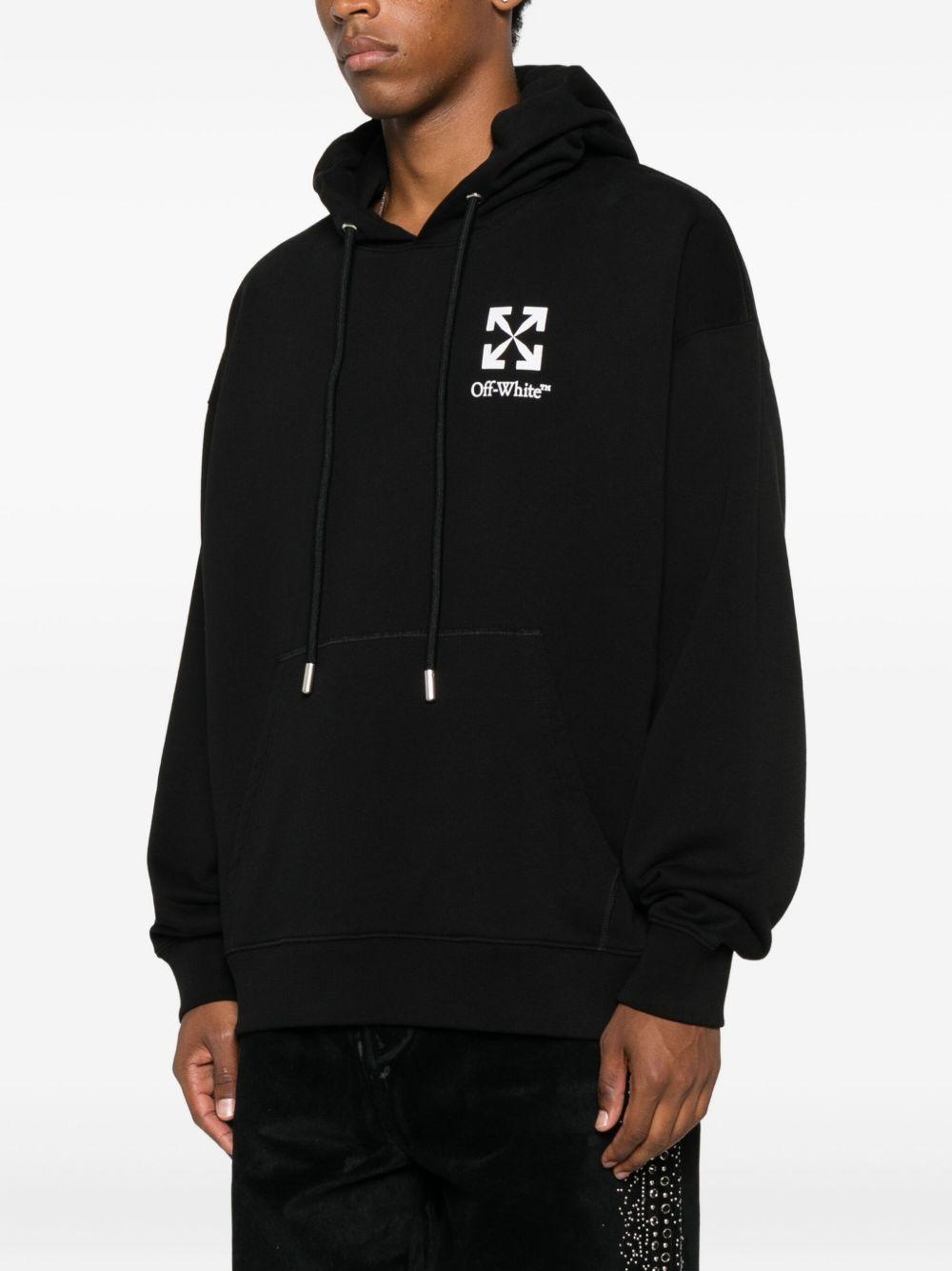 OFF WHITE Felpa con cappuccio in cotone nero con logo e frecce bianche