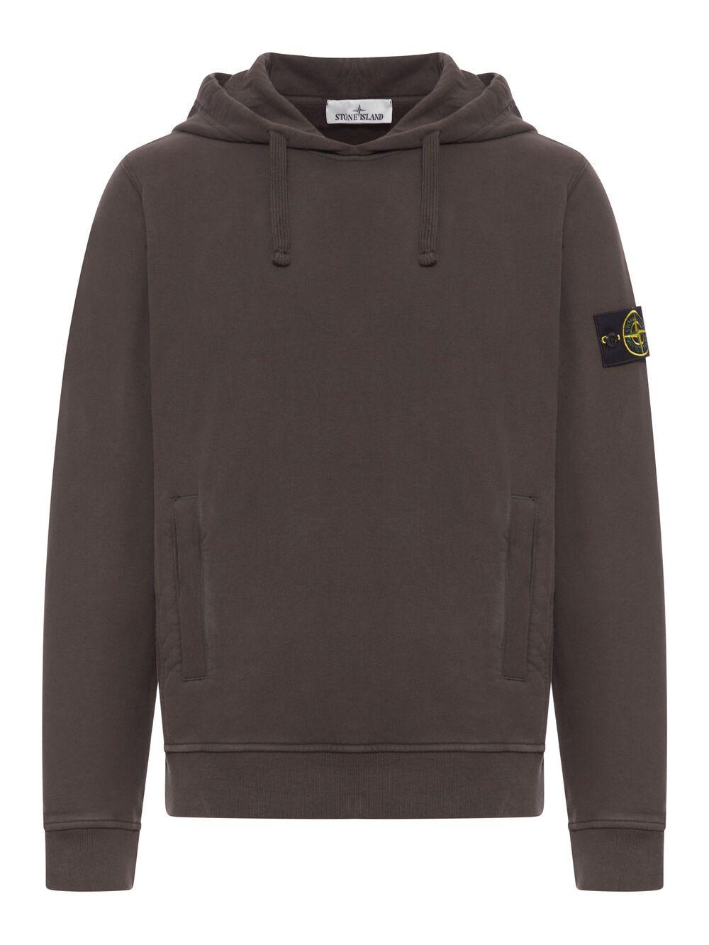 STONE ISLAND Felpa con cappuccio in cotone marrone